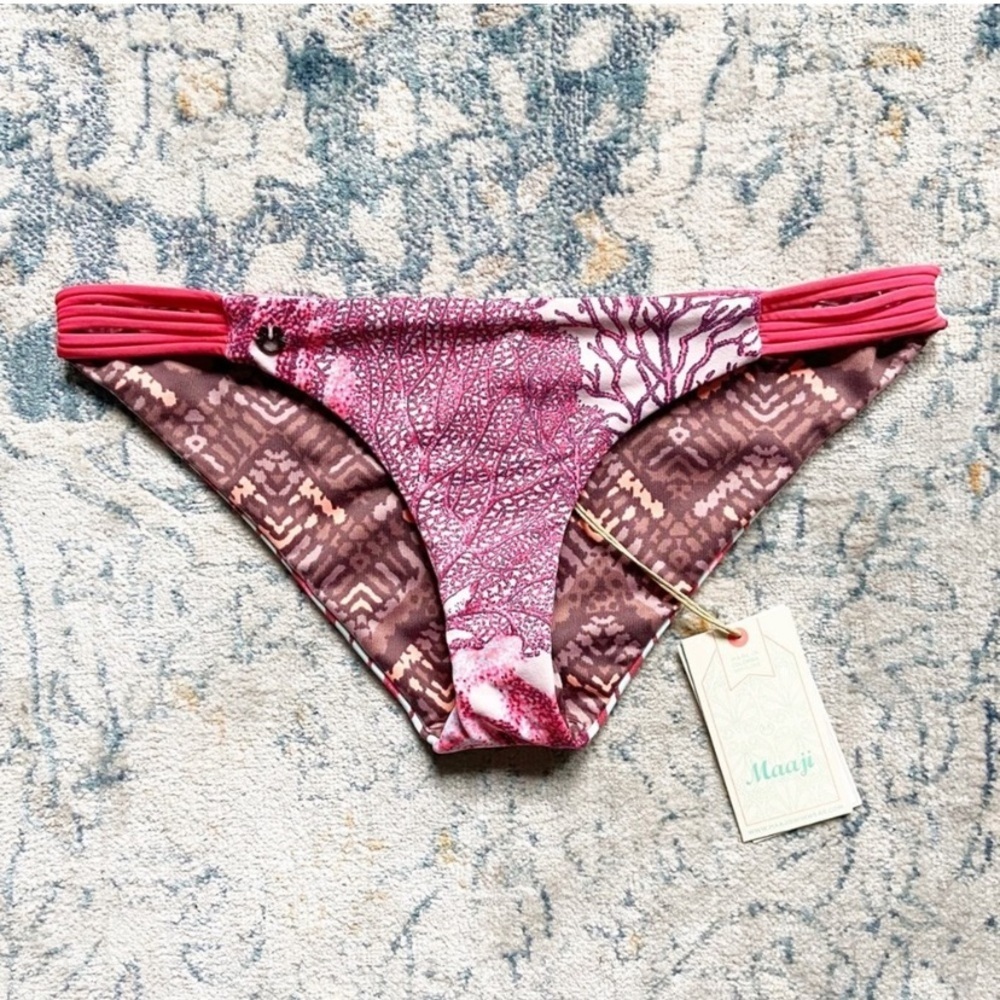 NWT Maaji Women's Red Leaves Signature Cut Bikini Swimsuit Bottom Size Small